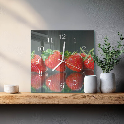 Moderne wandklok glas vierkant Aardbeien