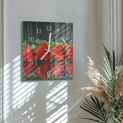Moderne wandklok glas vierkant Aardbeien
