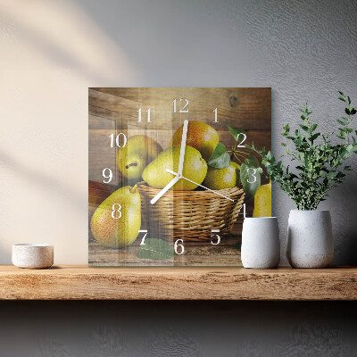 Vierkante glazen wandklok Peren