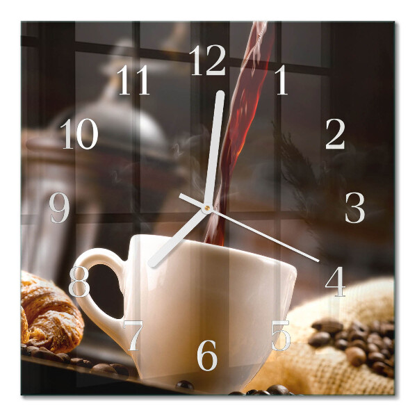 Vierkante glazen wandklok Koffie