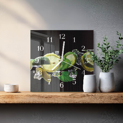 Moderne wandklok glas vierkant Citroen en limoen