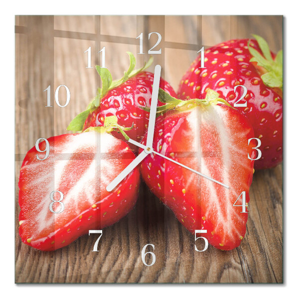 Vierkante glazen wandklok Aardbeien