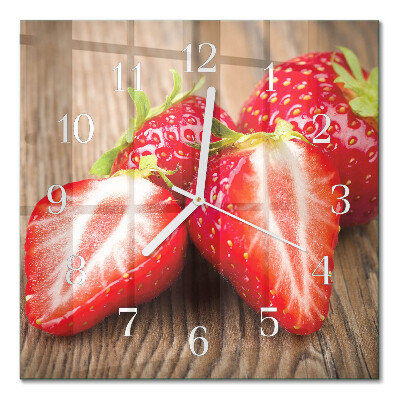Vierkante glazen wandklok Aardbeien