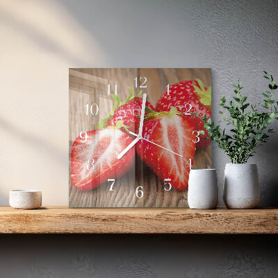 Vierkante glazen wandklok Aardbeien