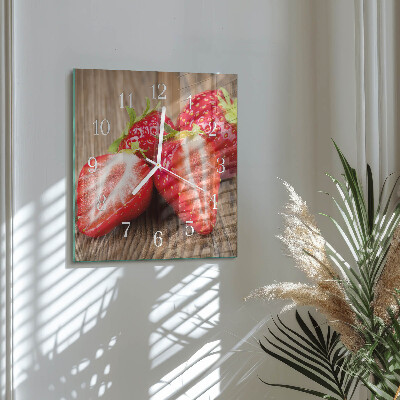 Vierkante glazen wandklok Aardbeien