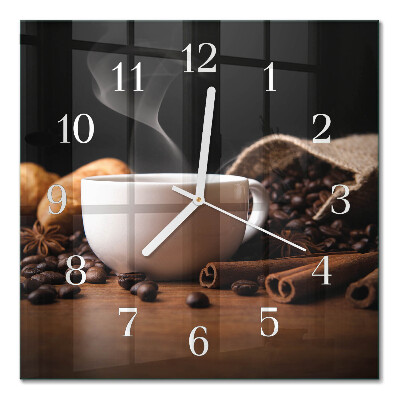 Vierkante glazen wandklok Koffie