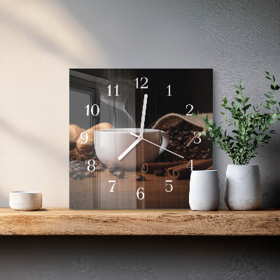 Vierkante glazen wandklok Koffie