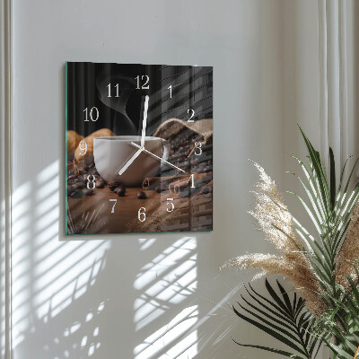 Vierkante glazen wandklok Koffie