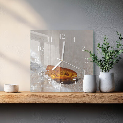 Vierkante glas klok Amber