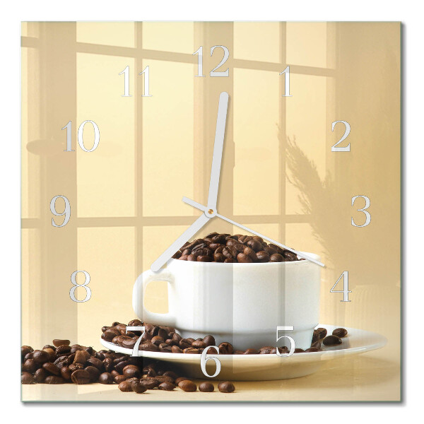 Vierkante glazen wandklok Koffie