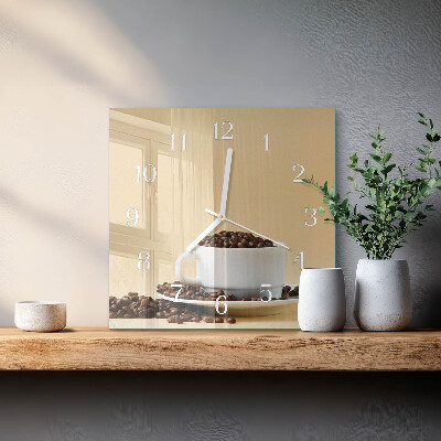 Vierkante glazen wandklok Koffie