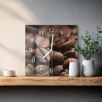Moderne wandklok glas vierkant Koffiebonen
