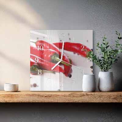 Decoratieve glazen klok vierkant Chilipepers