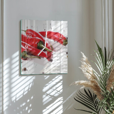 Decoratieve glazen klok vierkant Chilipepers