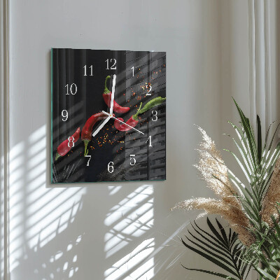 Moderne wandklok glas vierkant Chilipepers