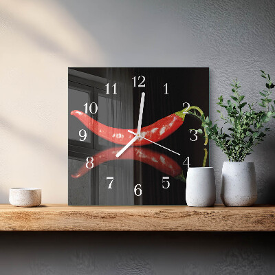 Decoratieve glazen klok vierkant Chilipepers
