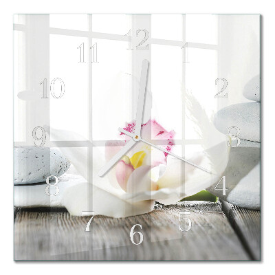 Moderne wandklok glas vierkant Orchidee