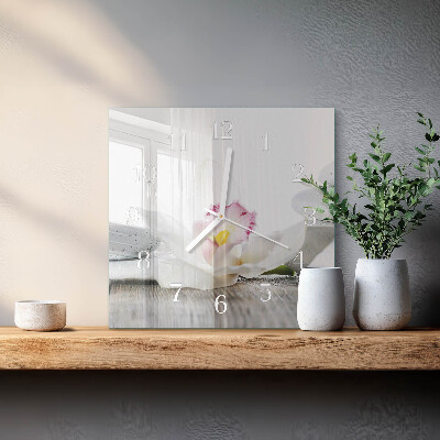 Moderne wandklok glas vierkant Orchidee