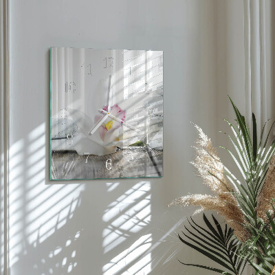 Moderne wandklok glas vierkant Orchidee