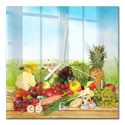 Moderne wandklok glas vierkant Groenten en fruit