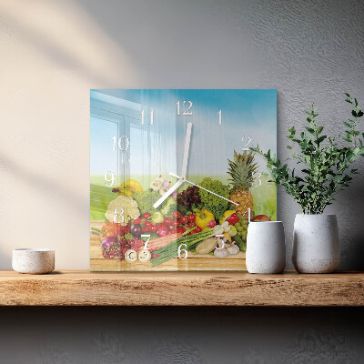 Moderne wandklok glas vierkant Groenten en fruit