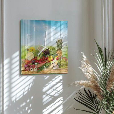 Moderne wandklok glas vierkant Groenten en fruit