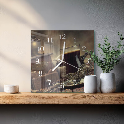 Moderne wandklok glas vierkant Koffie
