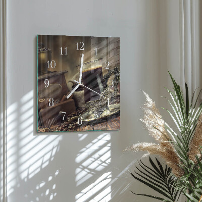 Moderne wandklok glas vierkant Koffie