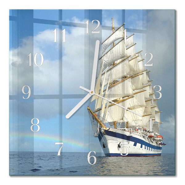 Vierkante glazen wandklok Schip