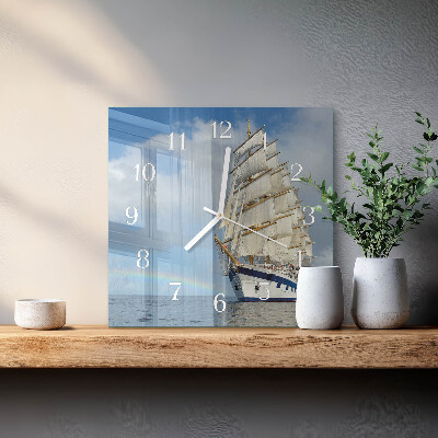 Vierkante glazen wandklok Schip