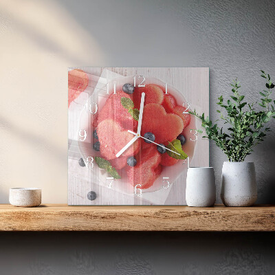 Vierkante glas klok Watermeloenhart