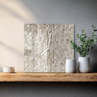 Vierkante glazen wandklok Houten mozaïek