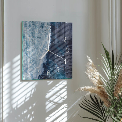Moderne wandklok glas vierkant Oceaangolven
