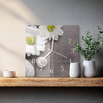 Vierkante glazen klok Bloemen en stenen