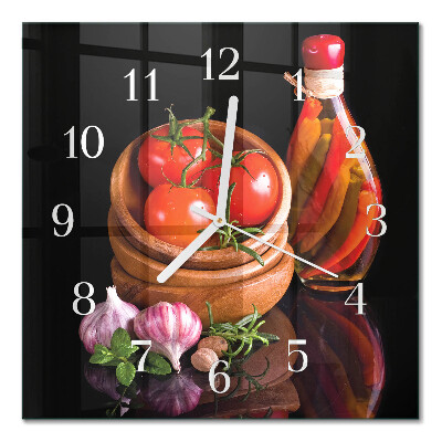 Moderne wandklok glas vierkant Tomaten en knoflook