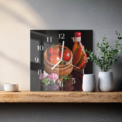 Moderne wandklok glas vierkant Tomaten en knoflook