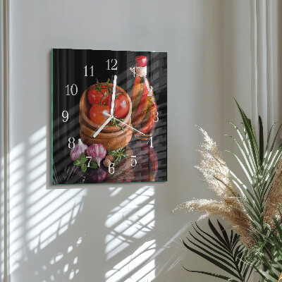 Moderne wandklok glas vierkant Tomaten en knoflook