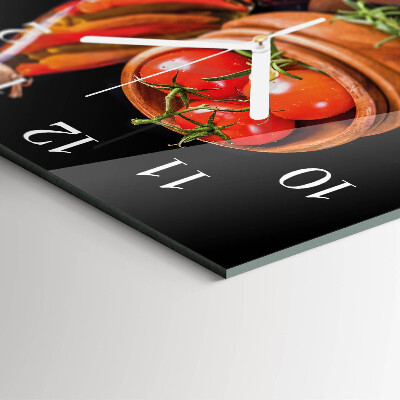 Moderne wandklok glas vierkant Tomaten en knoflook