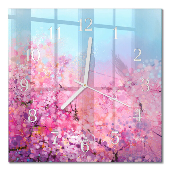 Moderne wandklok glas vierkant Bloemenpatroon