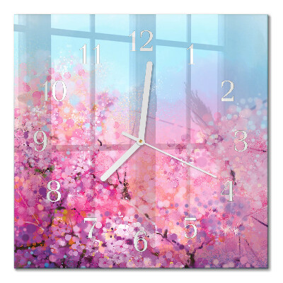 Moderne wandklok glas vierkant Bloemenpatroon