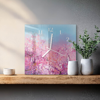 Moderne wandklok glas vierkant Bloemenpatroon