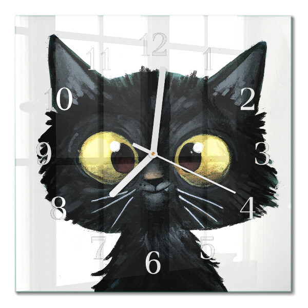 Moderne wandklok glas vierkant Zwarte kat