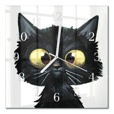 Moderne wandklok glas vierkant Zwarte kat