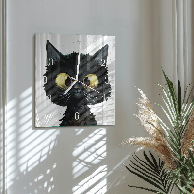 Moderne wandklok glas vierkant Zwarte kat