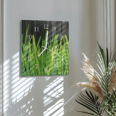 Vierkante glazen wandklok Gras