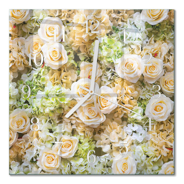 Vierkante glazen wandklok Elegante bloemen