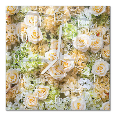 Vierkante glazen wandklok Elegante bloemen