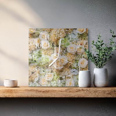 Vierkante glazen wandklok Elegante bloemen