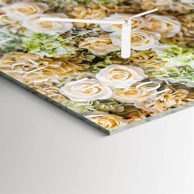 Vierkante glazen wandklok Elegante bloemen