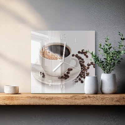 Moderne wandklok glas vierkant Een kopje koffie